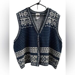 Vintage blue and white button down sweater vest
